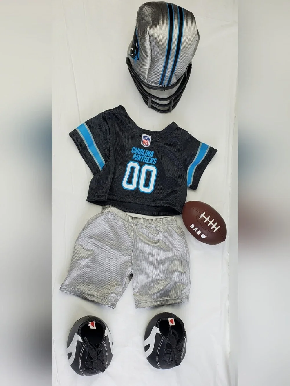 Build-A-Bear BABW NFL Carolina Panthers Football Helmet Jersey Shorts Shoes GUC